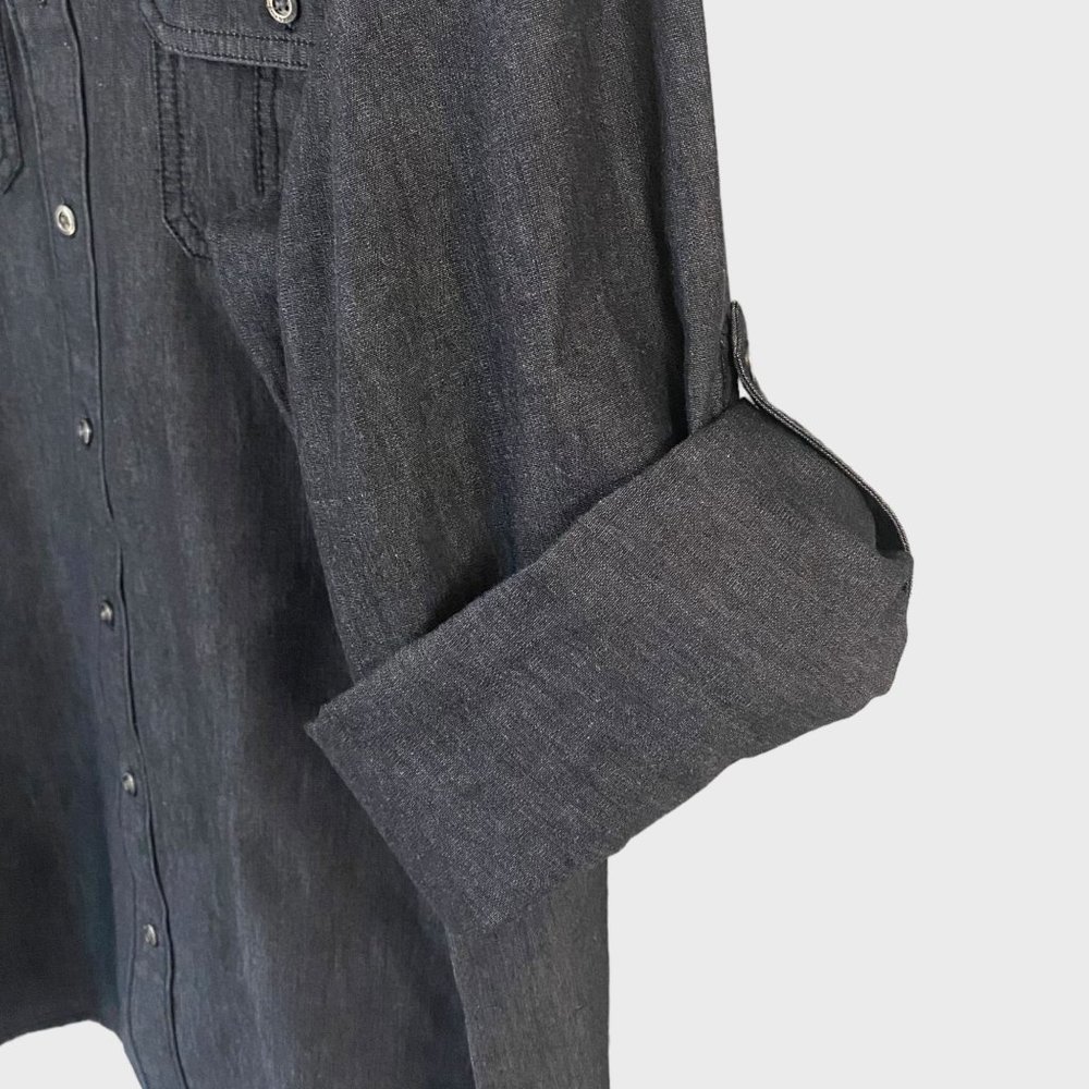 Rock & Republic Button-Up Shirt Mens XXL Dark Gray Denim Casual Long Sleeve - Picture 9 of 15
